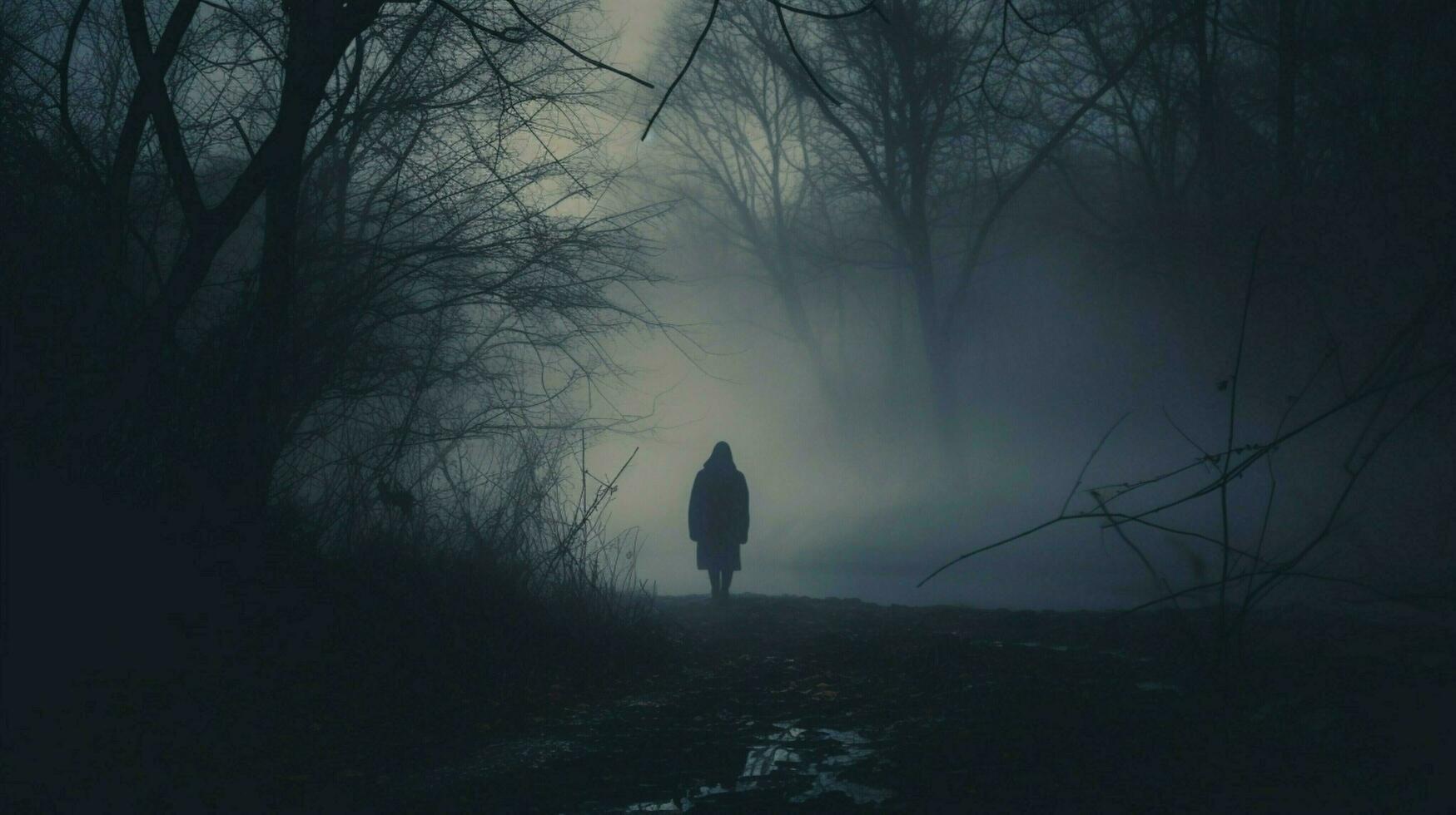 dark silhouette standing in fog walking alone outdoors photo