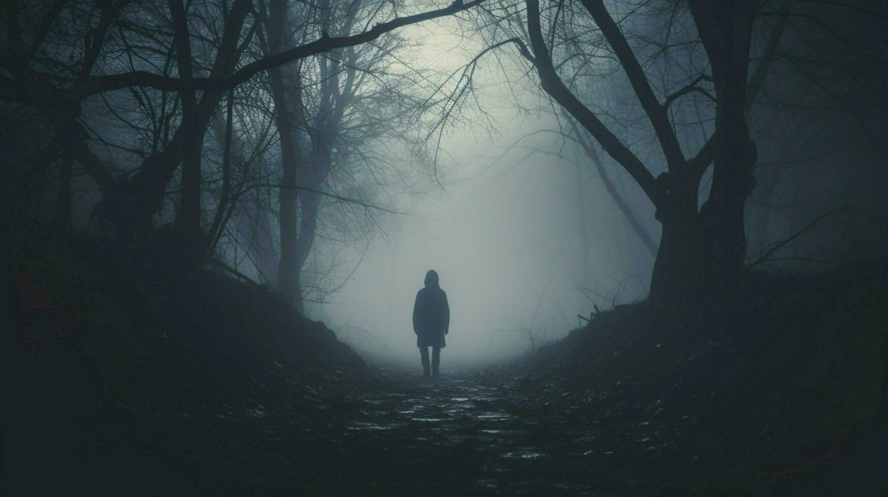 dark silhouette standing in fog walking alone outdoors photo