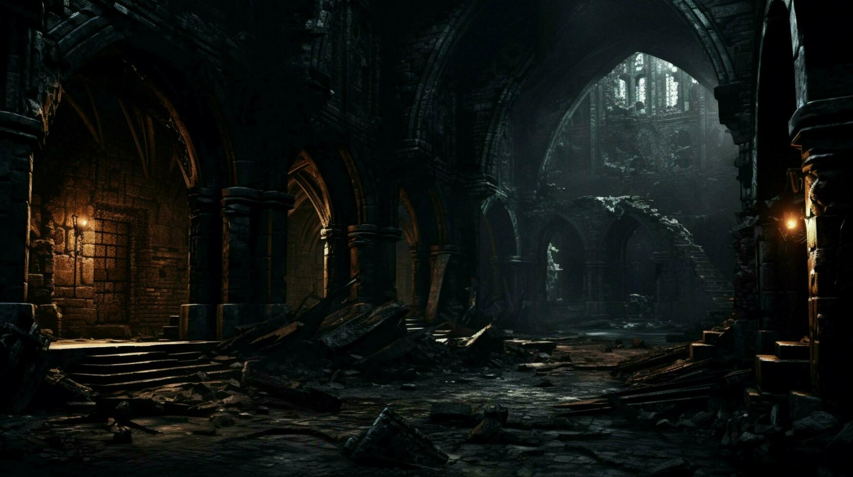 dark spooky old ruin with broken rusty walls and damaged photo