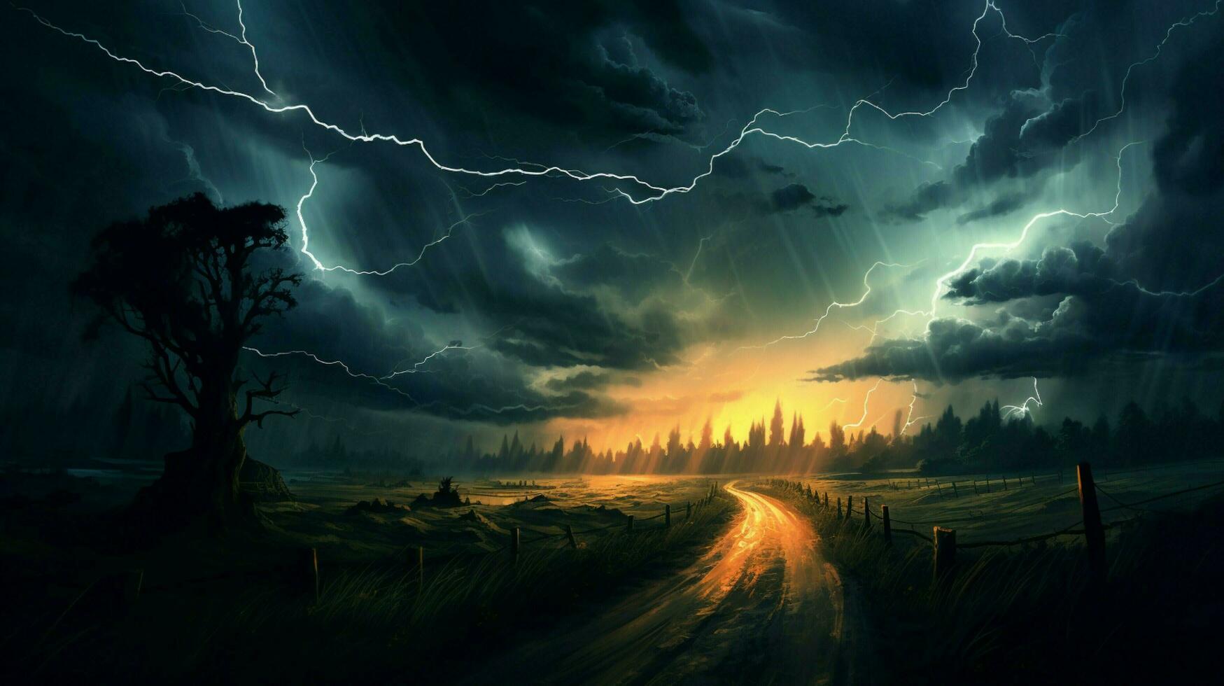 dark thunderstorm danger of electricity and spooky landscape photo