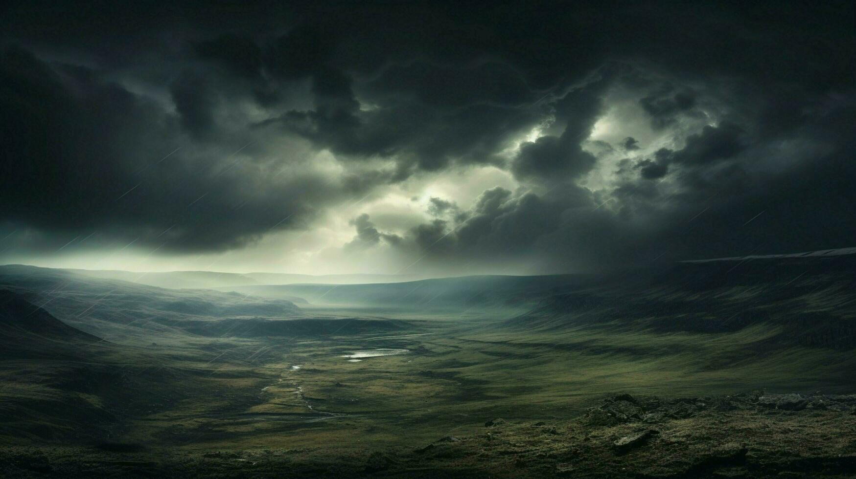dark weather ominous clouds over dramatic landscape photo