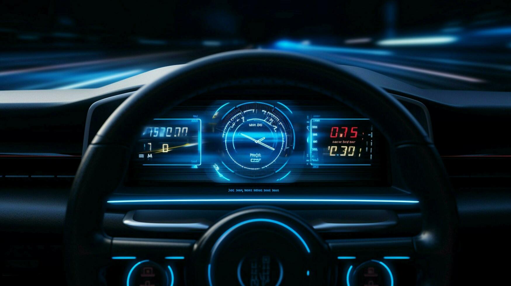 digital speedometer glows on modern car dashboard photo