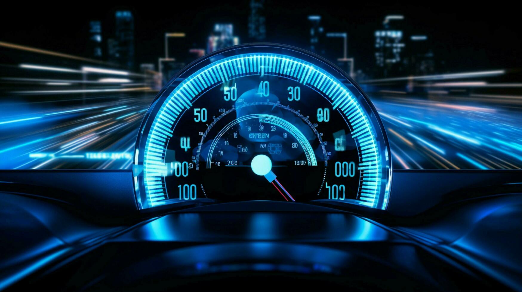 digital speedometer glows on modern car dashboard photo