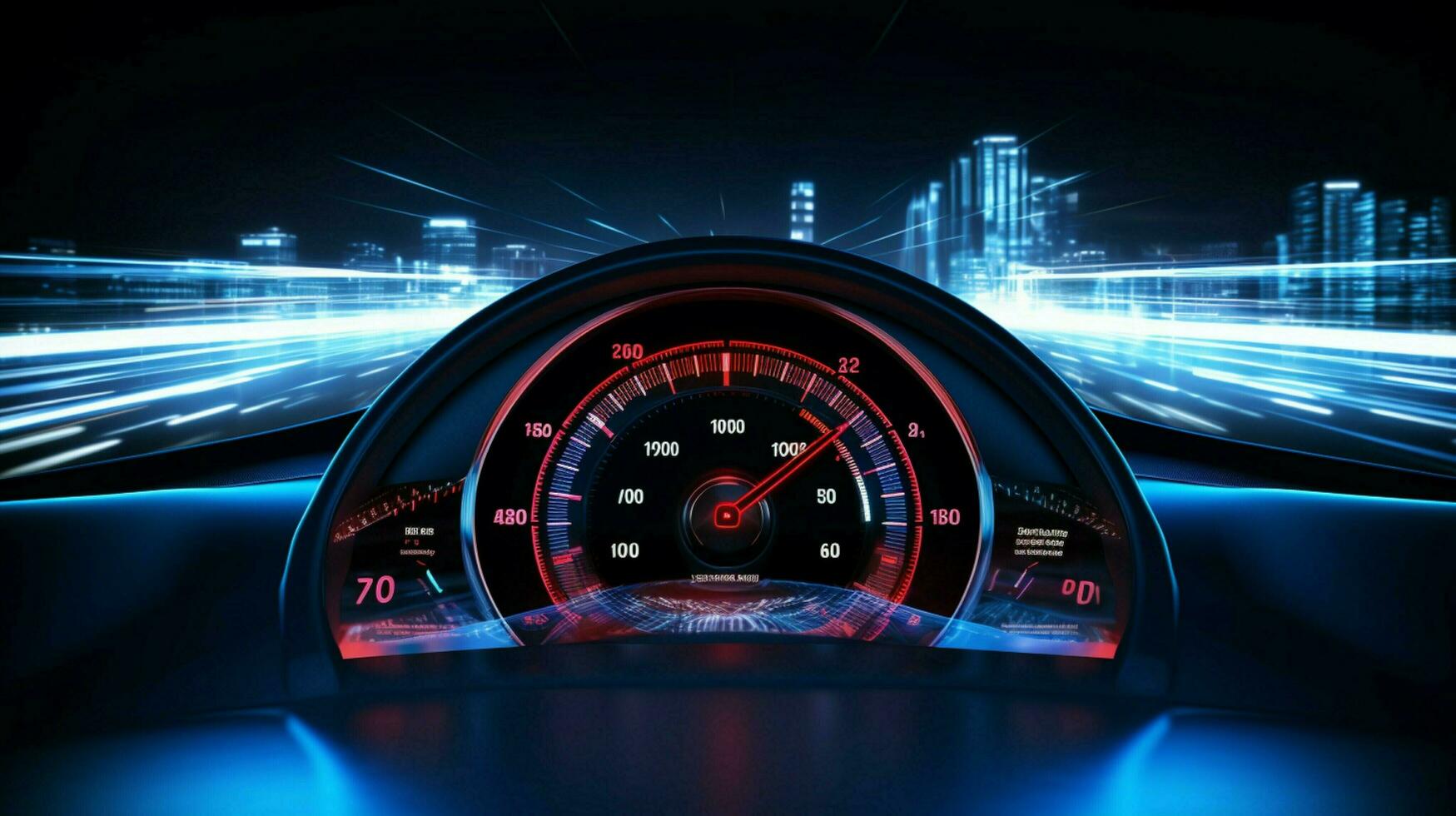 digital speedometer glows on modern car dashboard photo