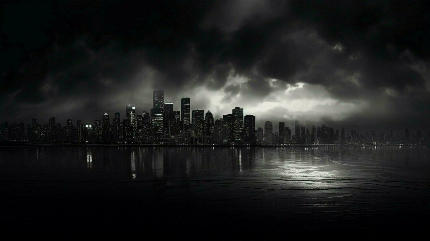 dramatic cityscape at dusk black and white photo