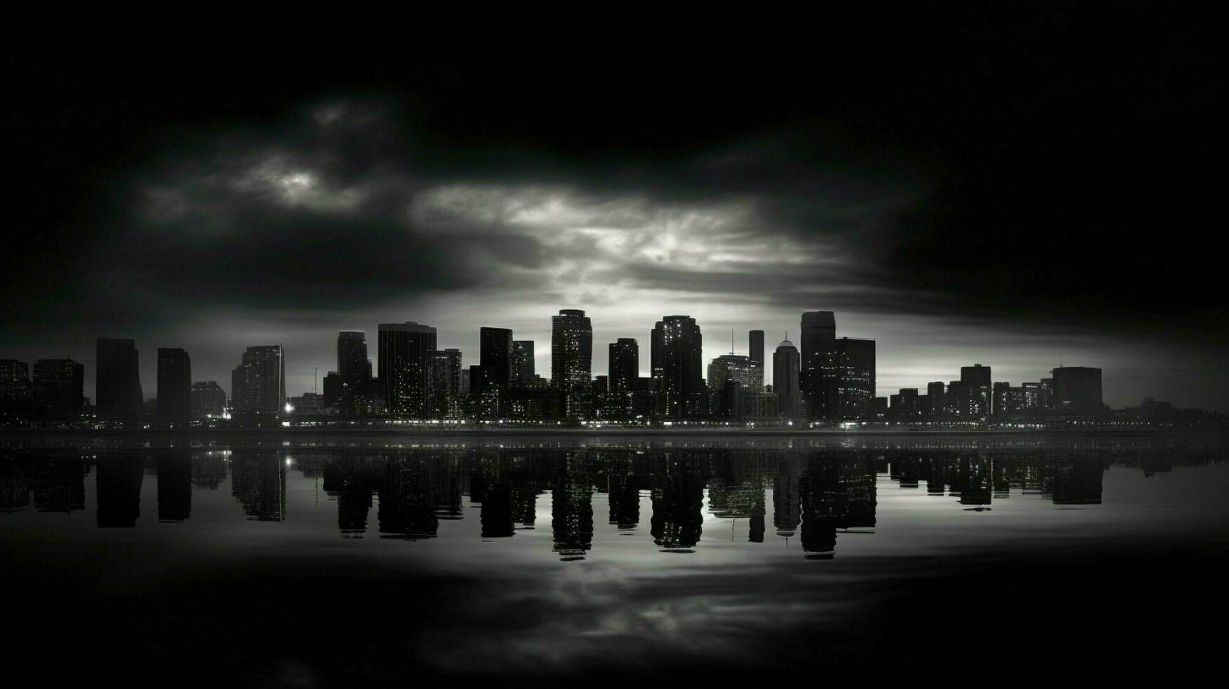 dramatic cityscape at dusk black and white photo