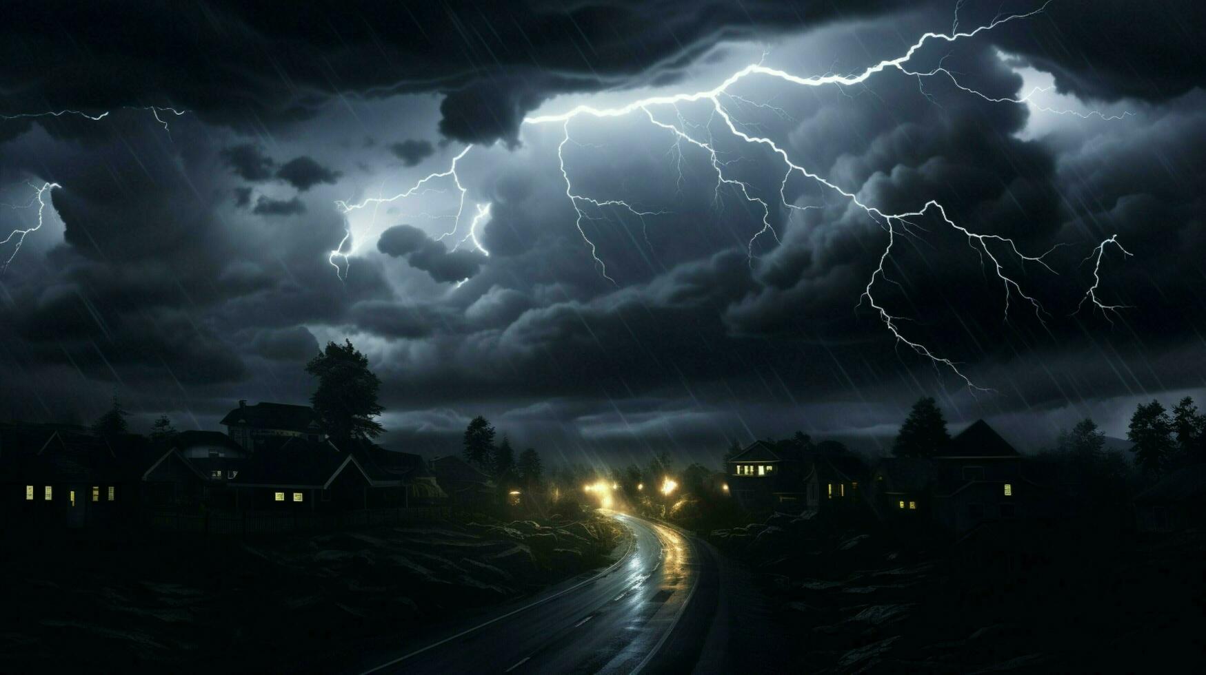 electricity crackles through the dark storm clouds photo