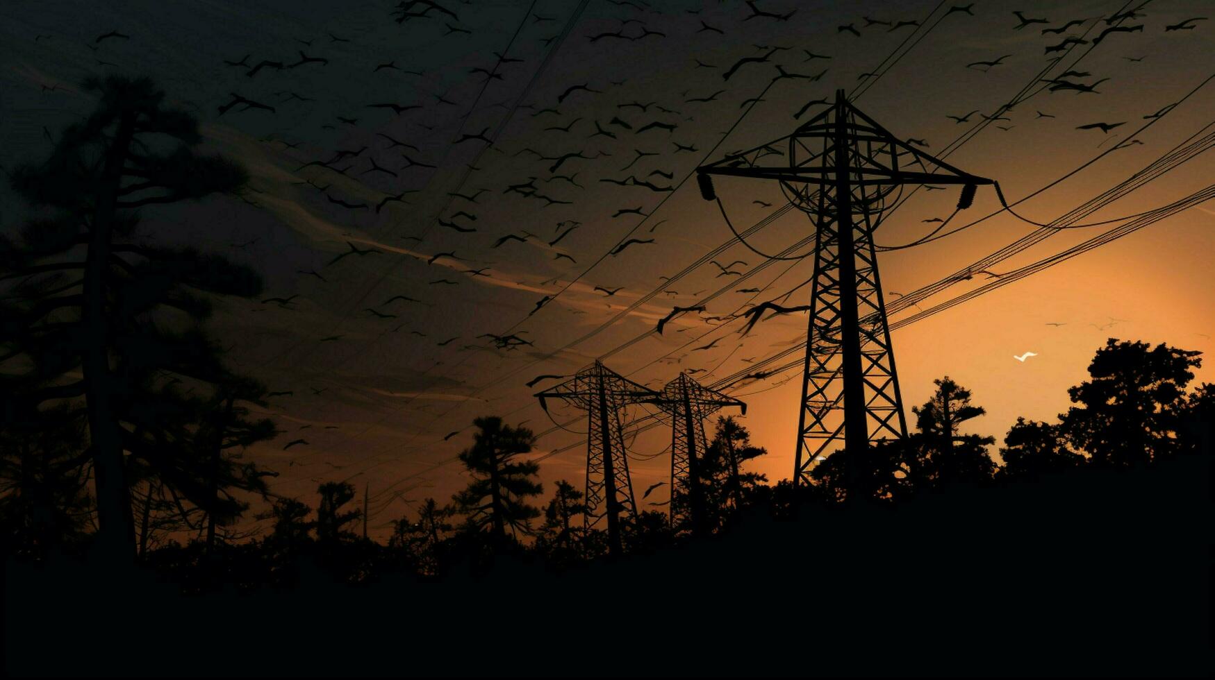 electricity and nature collide in spooky silhouette dusk photo