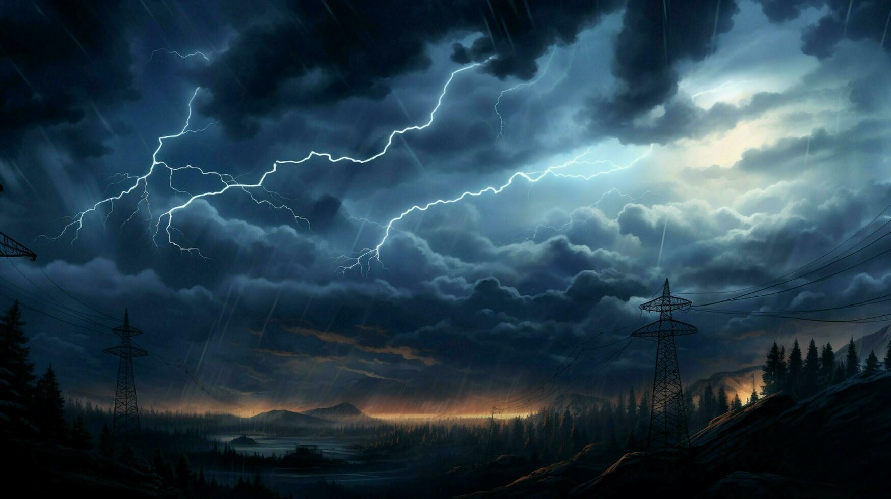 electricity crackles through the dark storm clouds photo