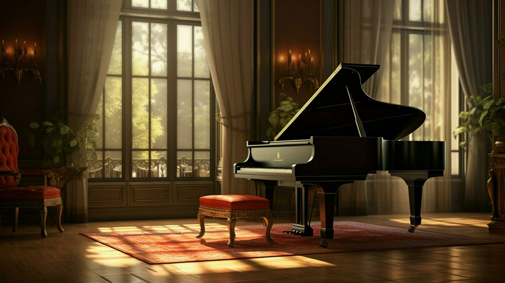 elegante grandioso piano adentro escena foto