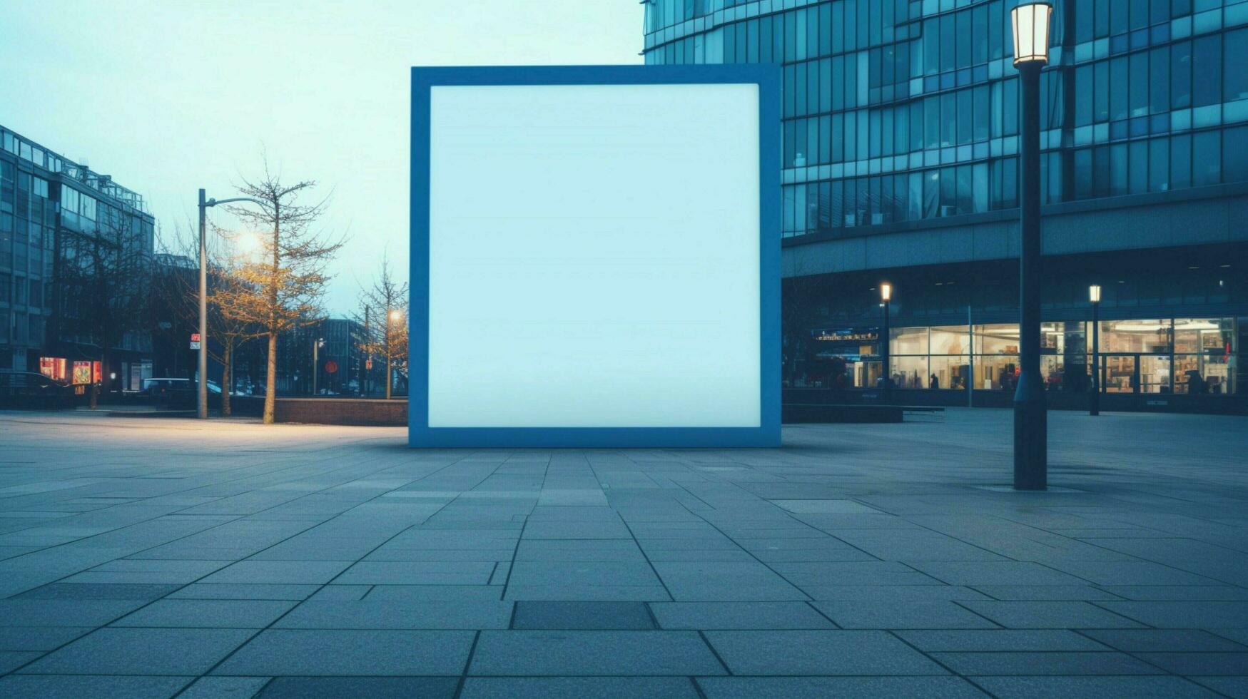 empty blue billboard frame on flooring outdoors photo