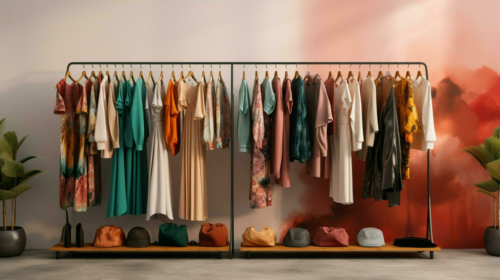fashion collection hanging in modern clothing store photo