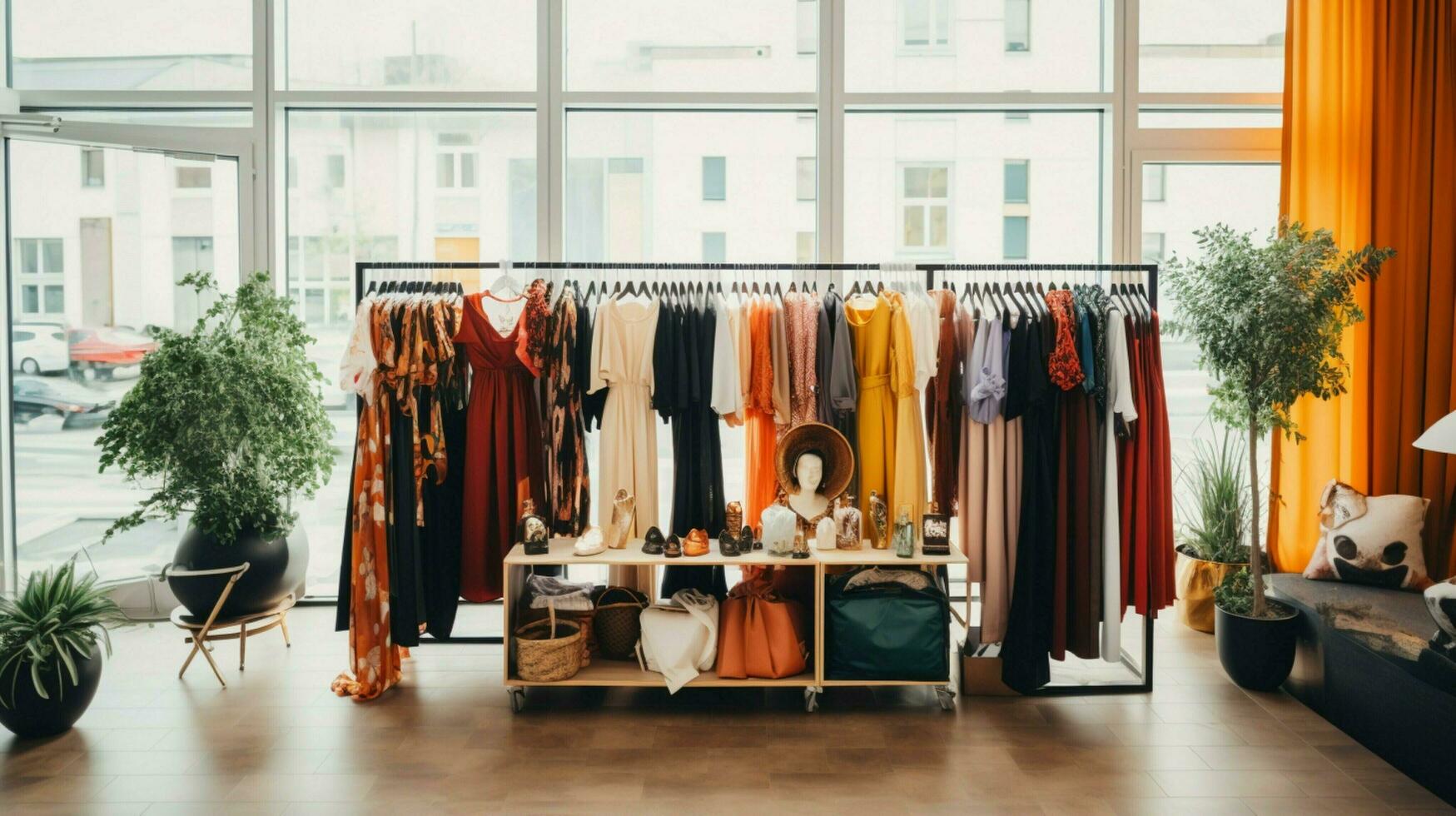 fashionable clothing collection in modern boutique store photo