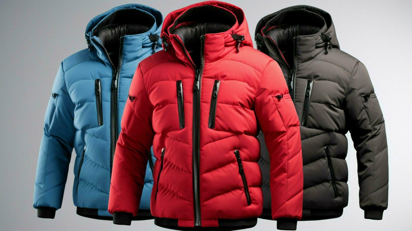 fashionable men winter jacket with hood and zipper photo