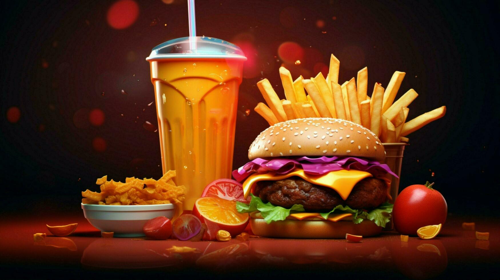 fast food meal burger fries drink photo