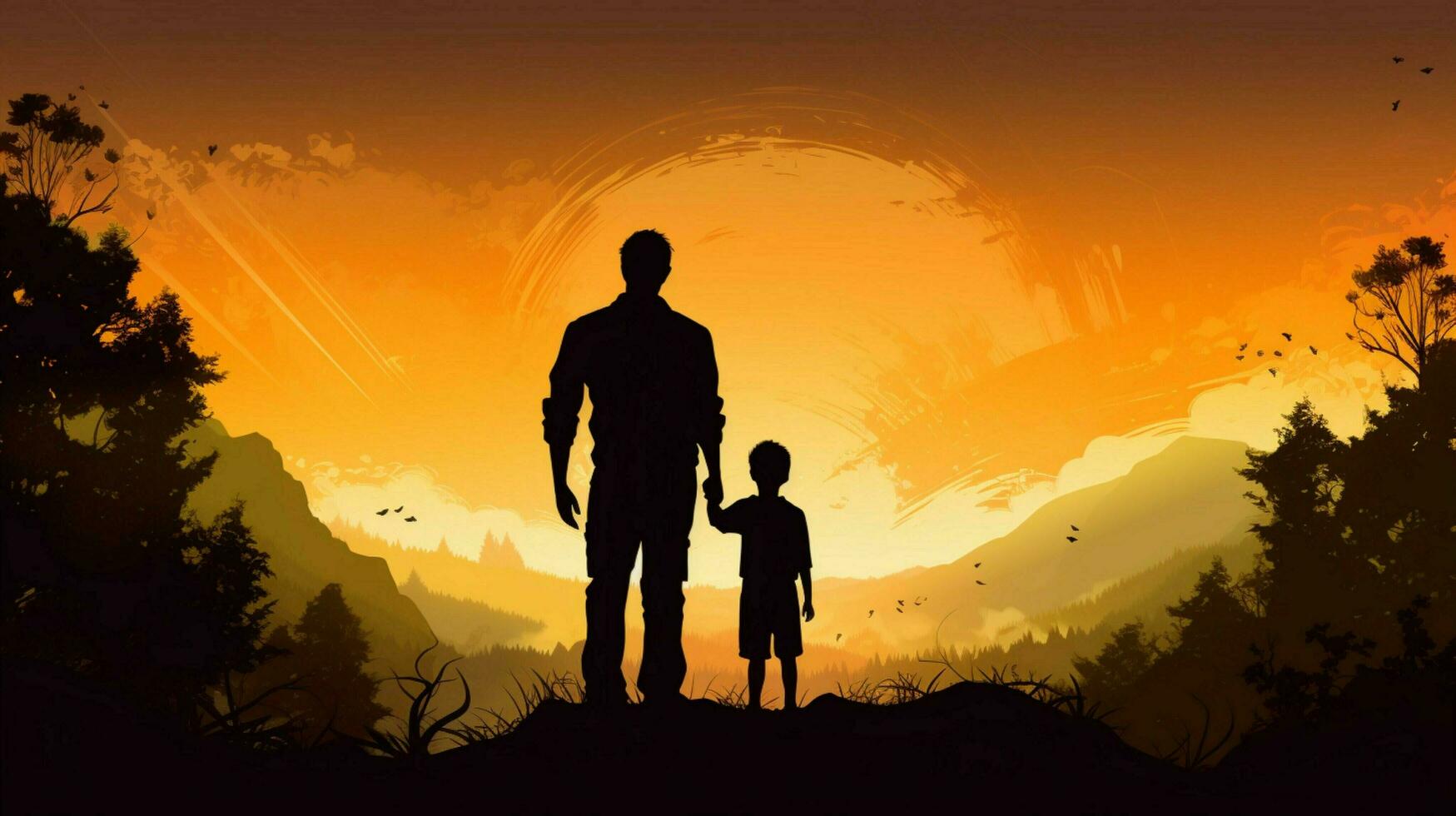 father and son standing in nature silhouette photo