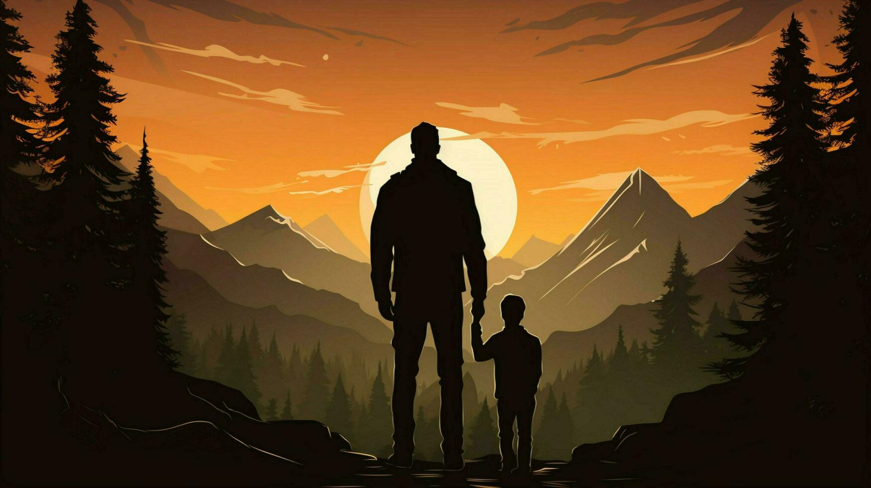 father and son standing in nature silhouette photo