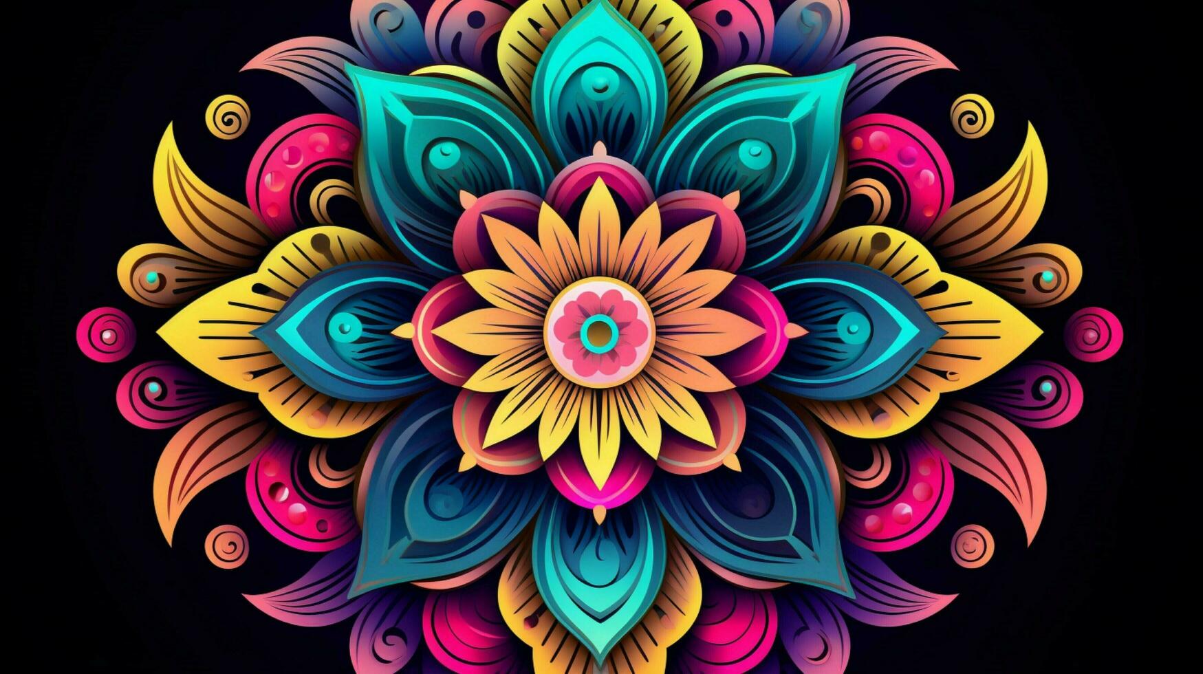floral mandala design element in vibrant photo