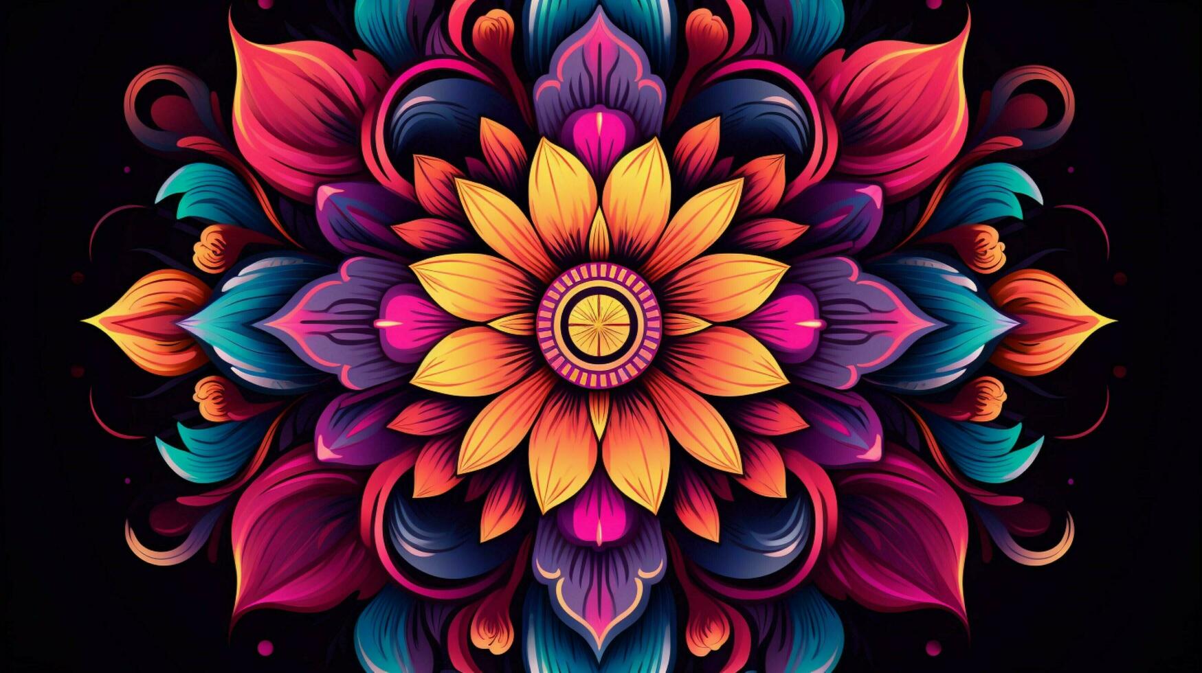 floral mandala design element in vibrant photo