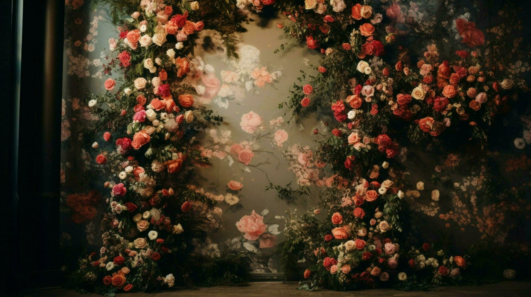 floral patterns depict a modern wedding celebration photo