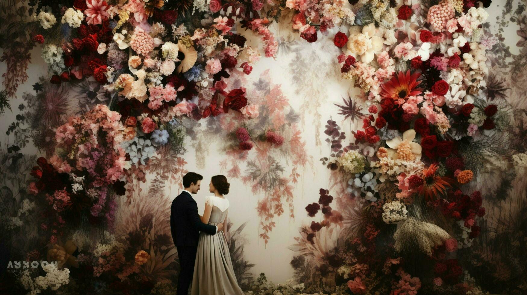 floral patterns depict a modern wedding celebration photo