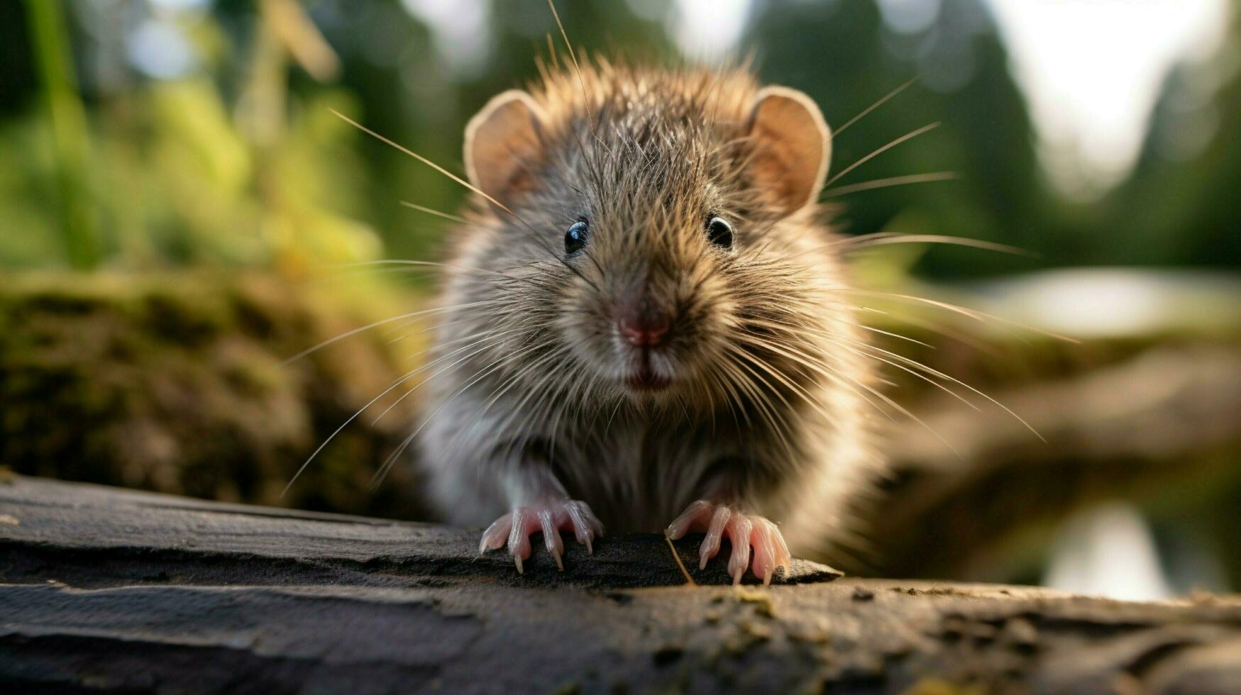 fluffy rodent with curious whiskers looking for food outdoor photo