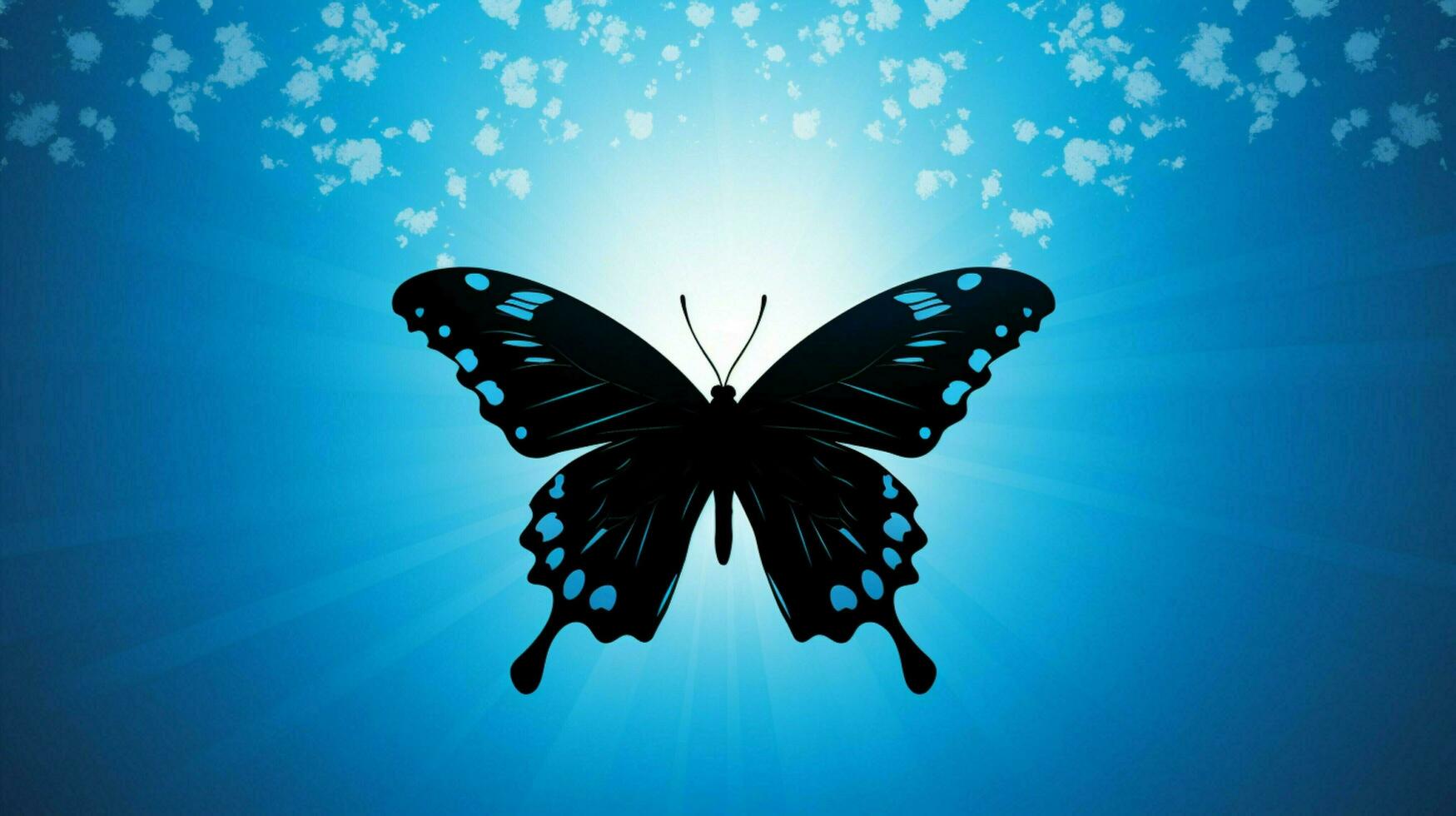 flying butterfly silhouette on blue sky backdrop photo