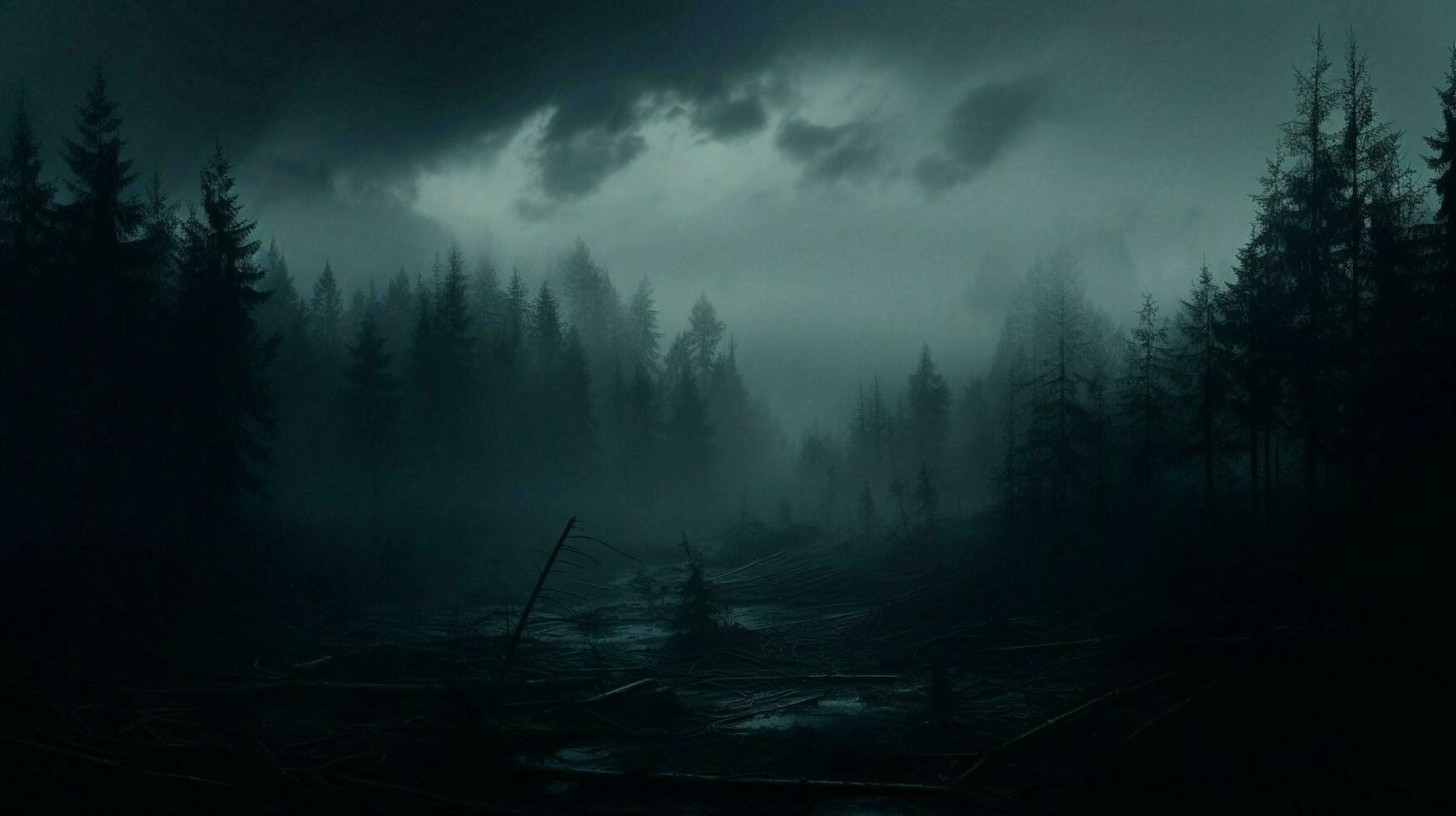 foggy forest landscape dark silhouette mysterious atmosphere photo