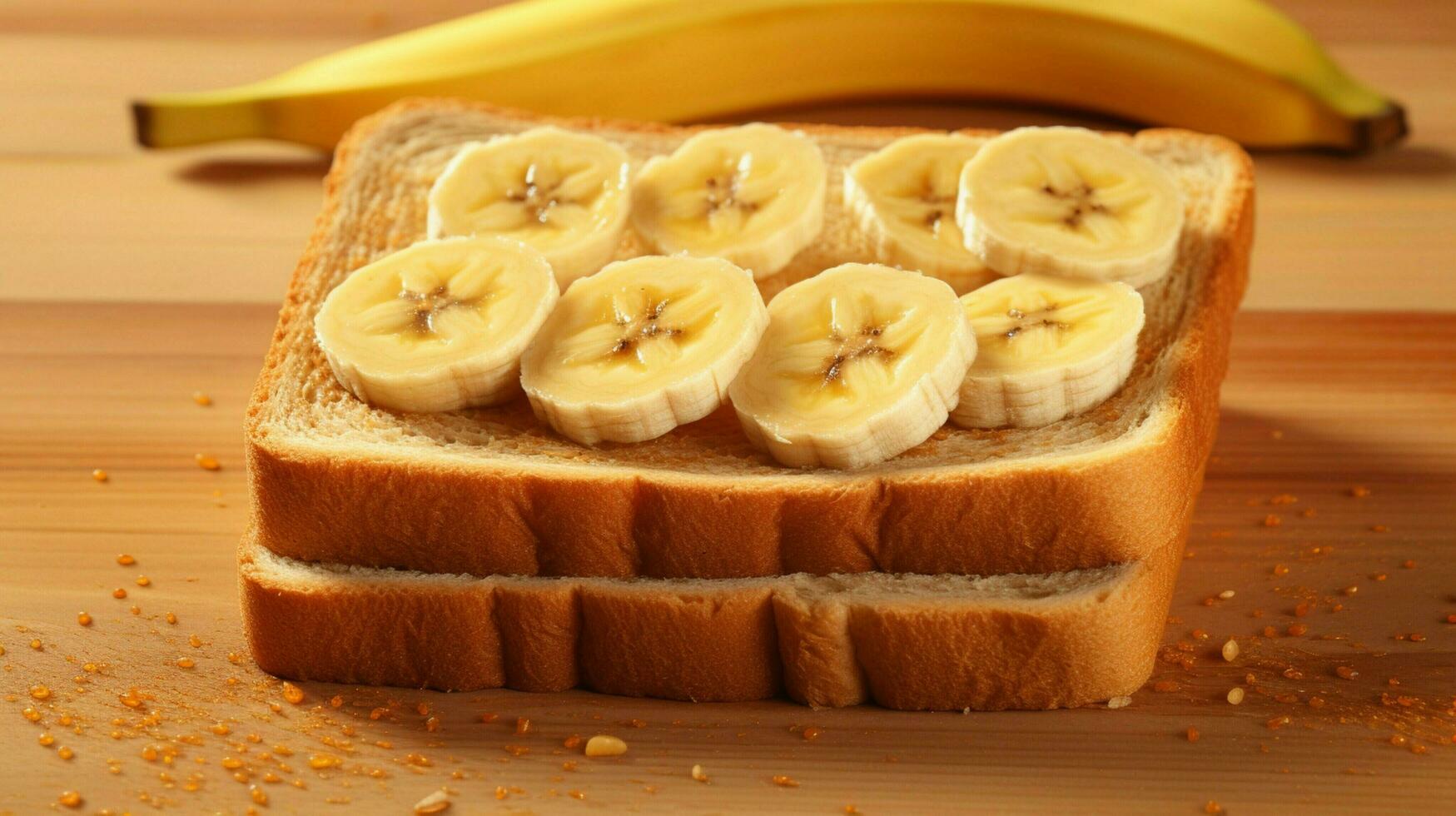 Fresco plátano rebanada en todo trigo un pan un sano bocadillo foto