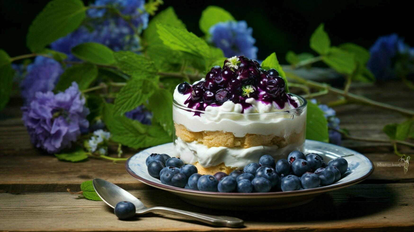 fresh blueberry dessert on rustic wooden table perfect photo