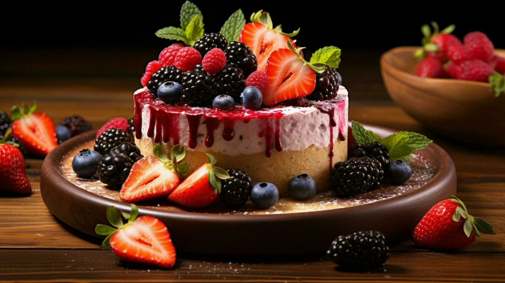 fresh fruity dessert on a wooden table photo