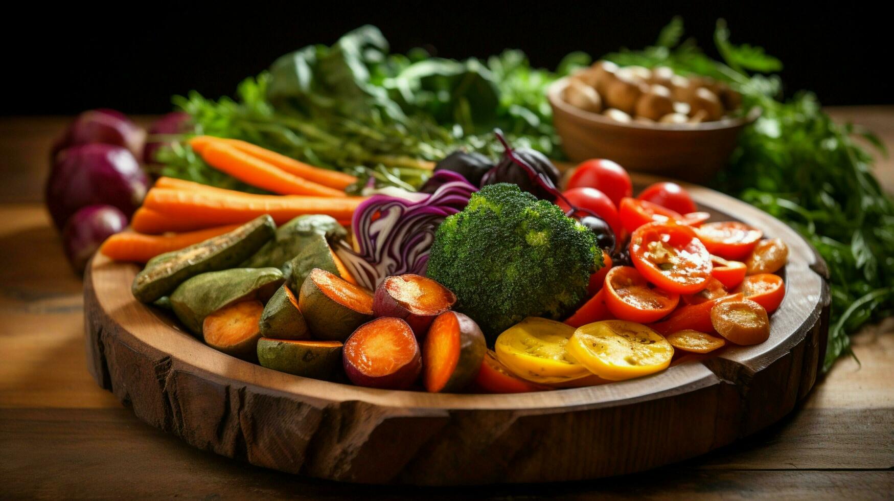 fresh healthy vegetables cooked to perfection on a rustic photo