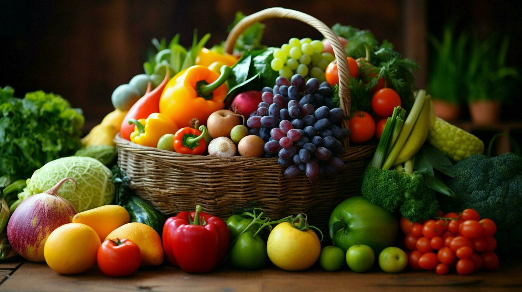 fresh organic fruits and vegetables in multi colored mark photo