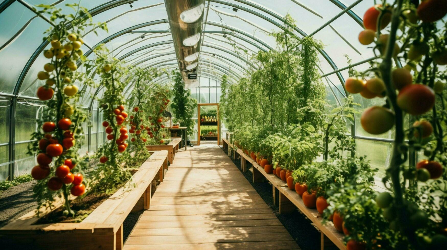 fresh organic vegetables grown in modern greenhouse photo