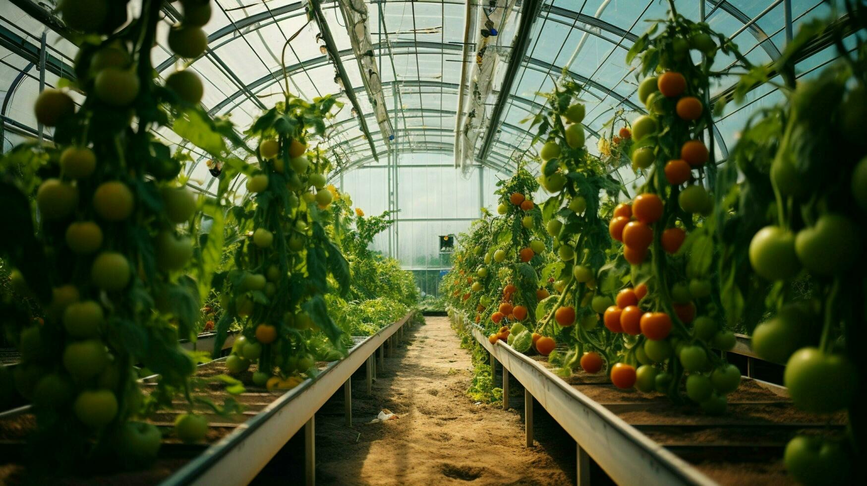 Fresco orgánico vegetales crecido en moderno invernadero foto