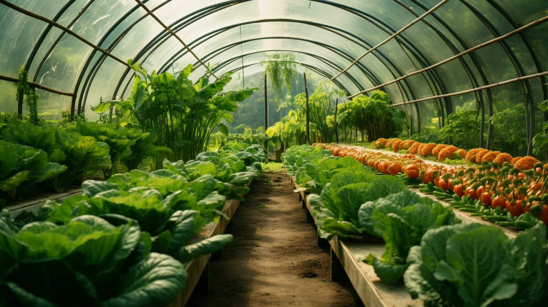 fresh organic vegetables grown in modern greenhouse photo