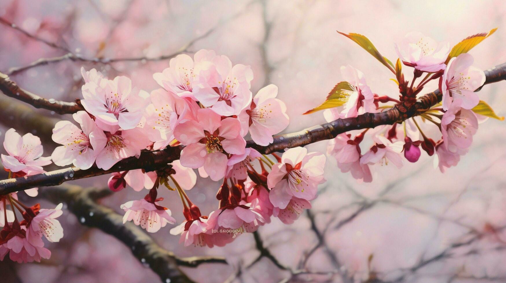 Fresco rosado flores adornar el en ciernes Cereza árbol foto