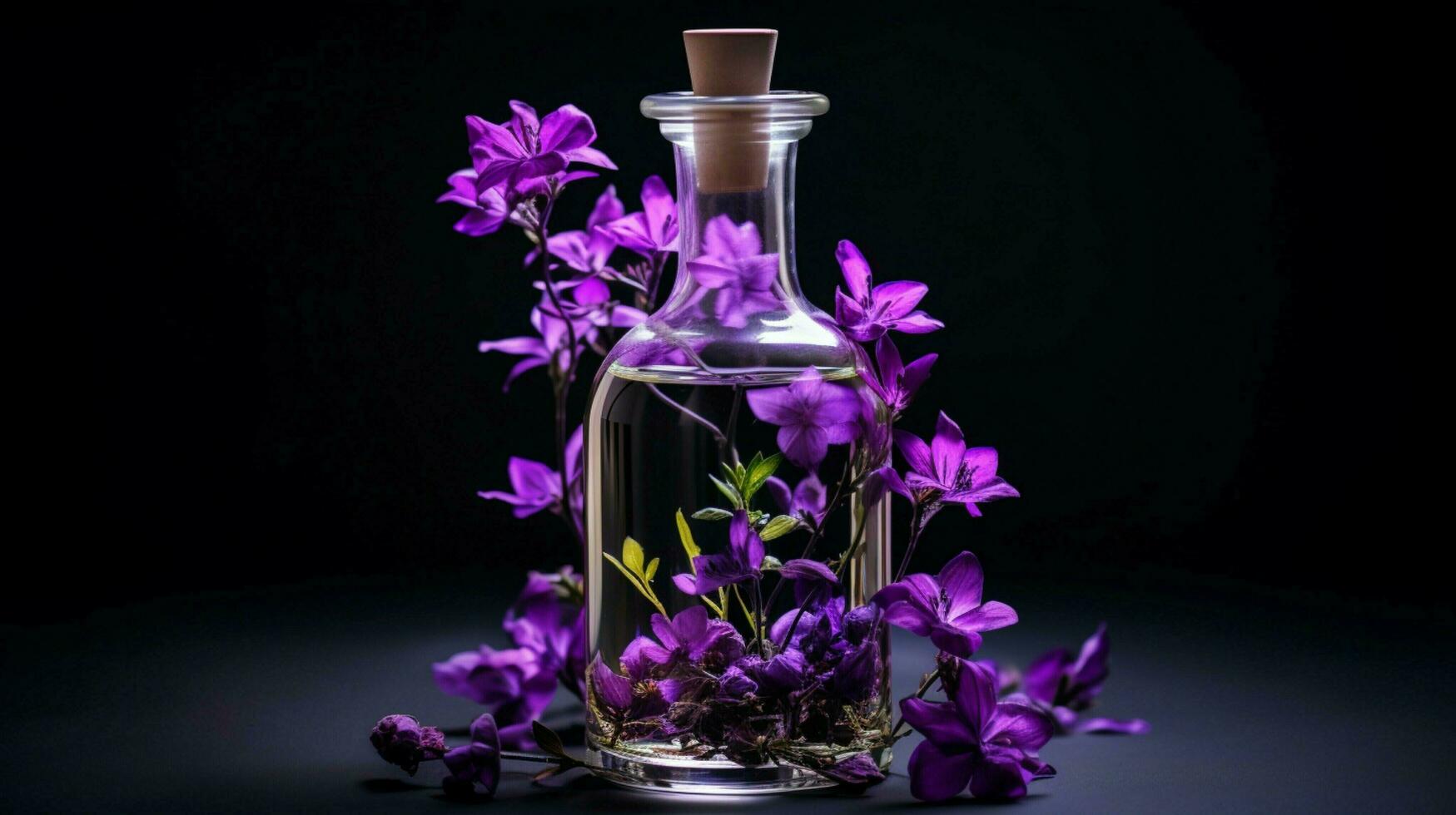 Fresco olor de púrpura flor en vaso botella foto