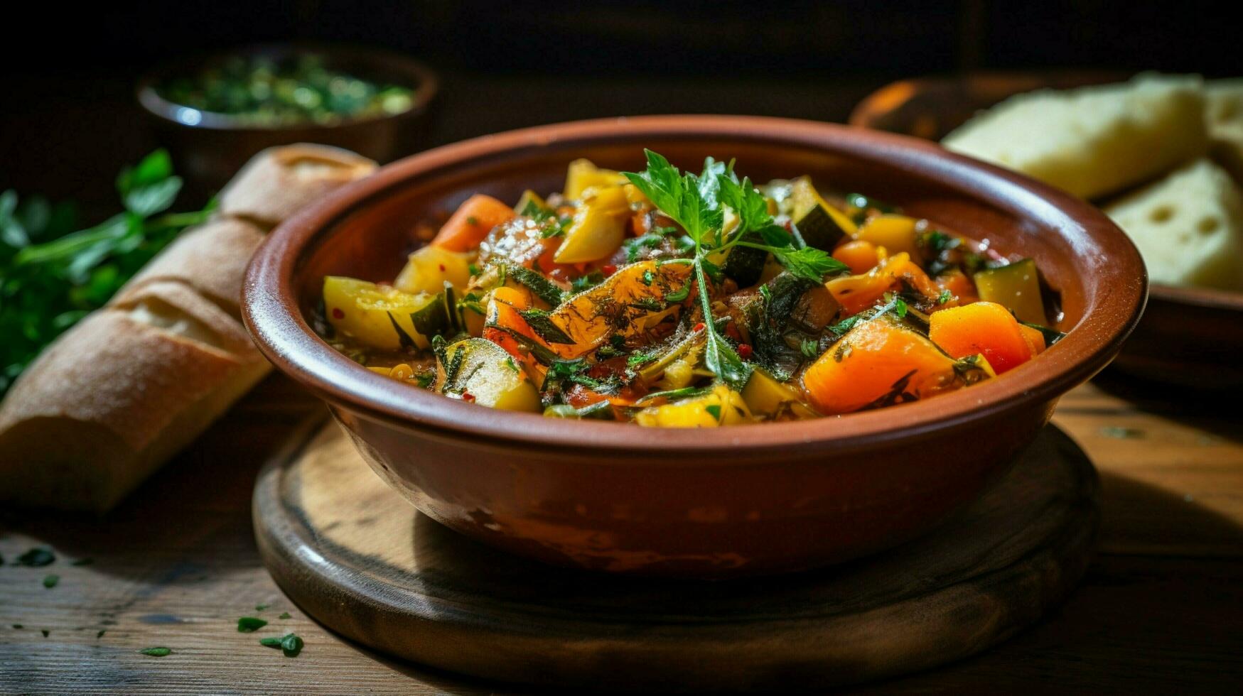 fresh vegetable stew a healthy lunch on a rustic table photo
