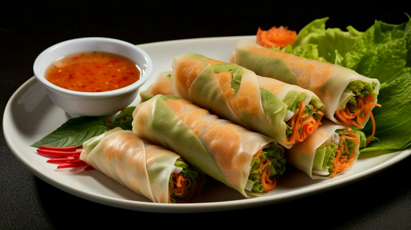 freshness and gourmet rolled up in a plate of spring roll photo