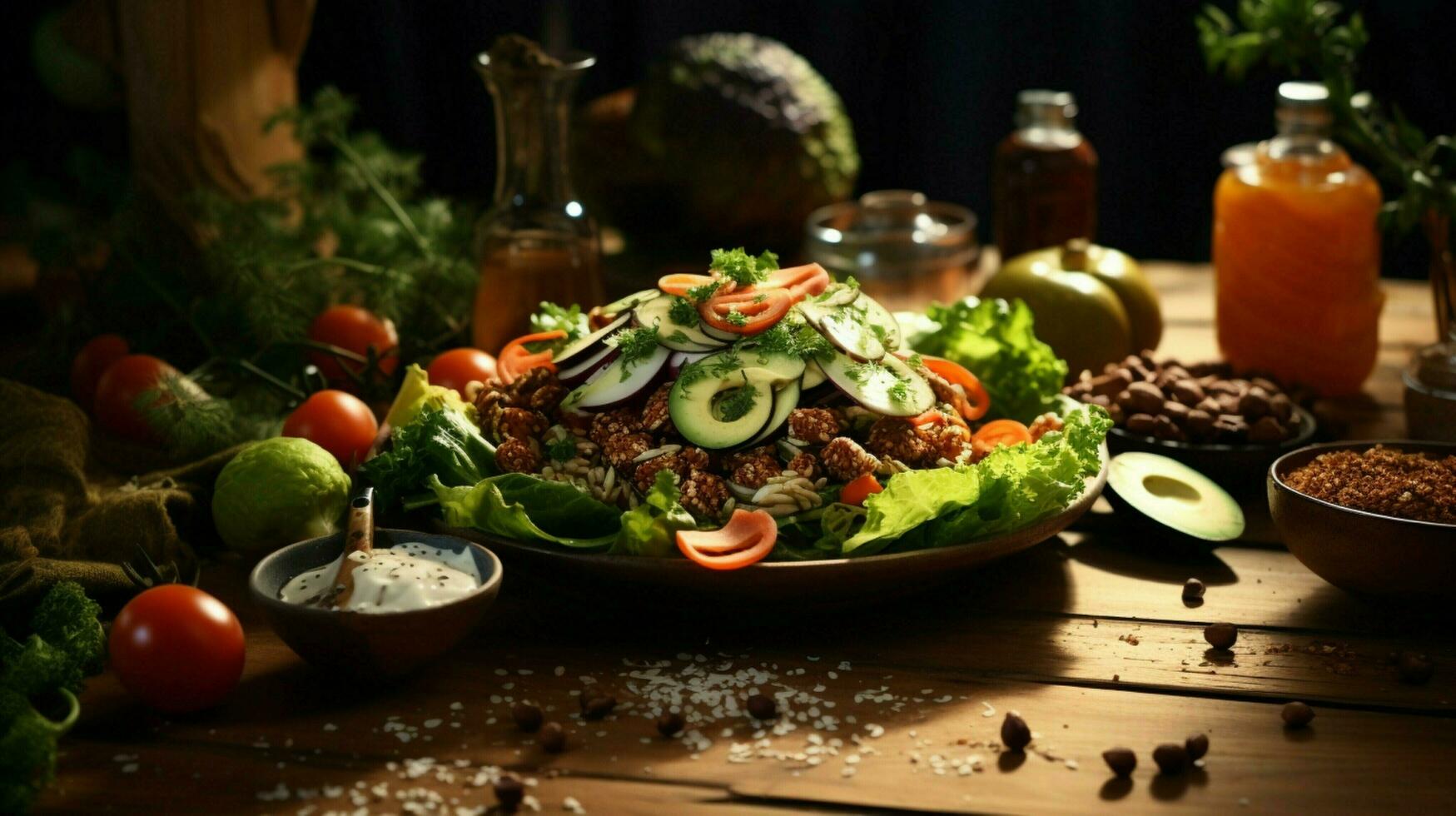 frescura y sano comiendo en un vegetariano comida foto