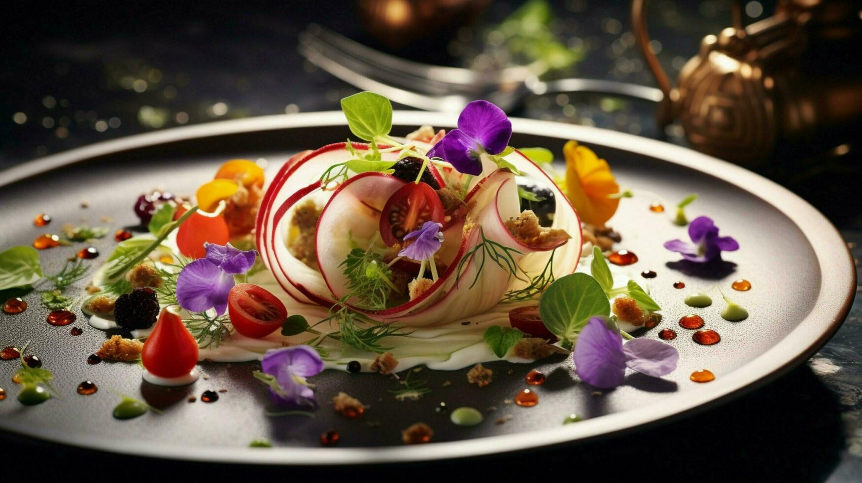 frescura y sano comiendo en un plato de gastrónomo vegetal foto