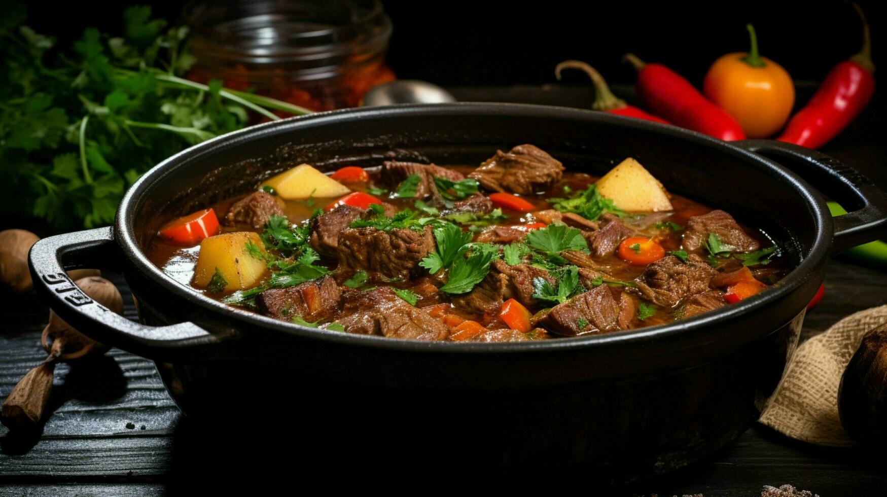 freshness and rustic homemade stew with cooked meat photo