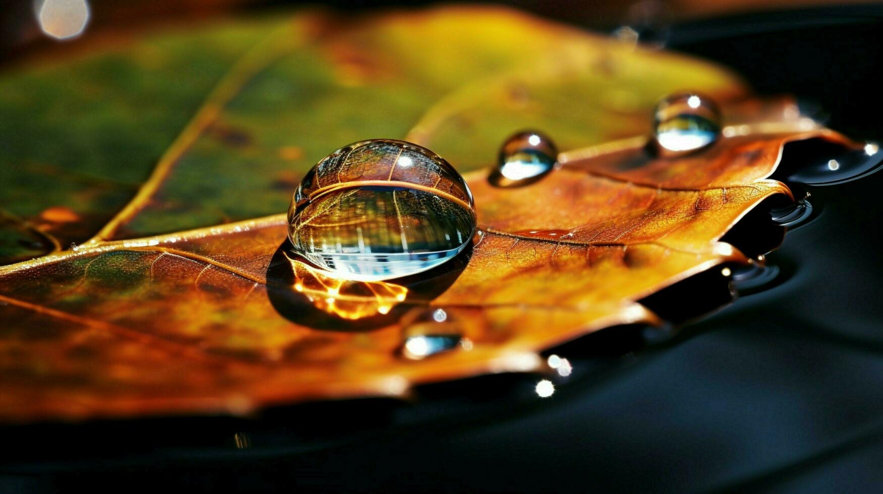 freshness reflected in a wet autumn leaf photo