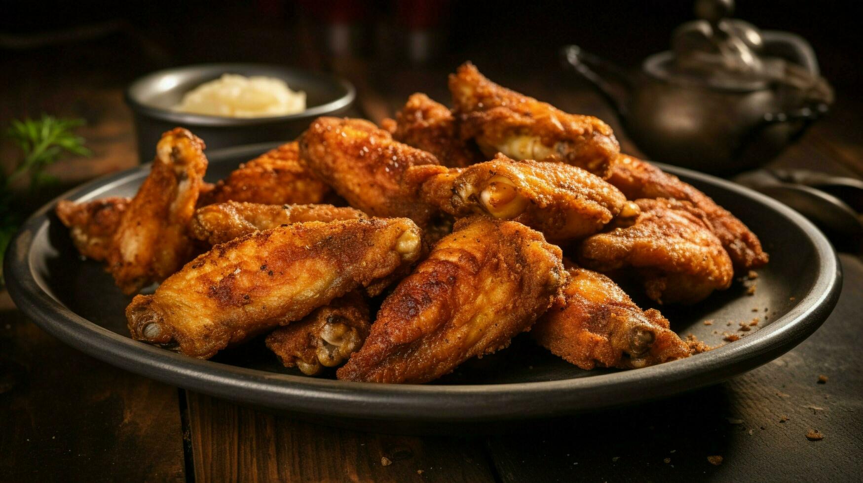 fried chicken wings on rustic plate deliciously unhealthy photo