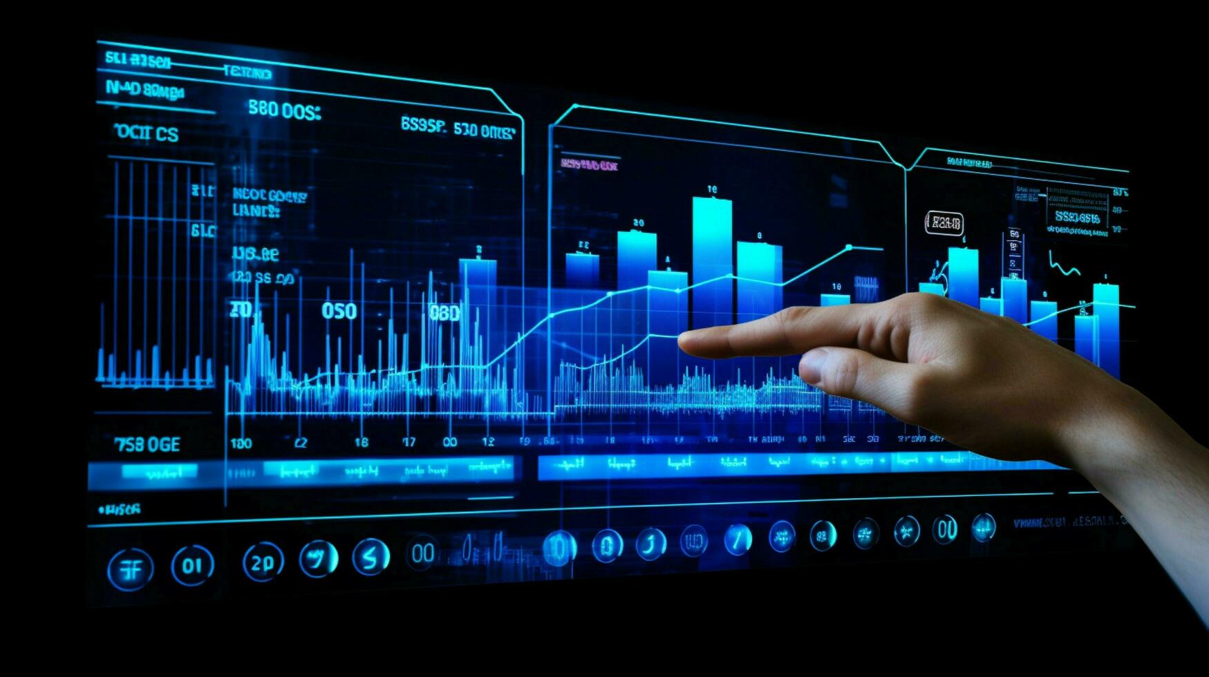 futurista azul negocio crecimiento gráfico en toque pantalla foto