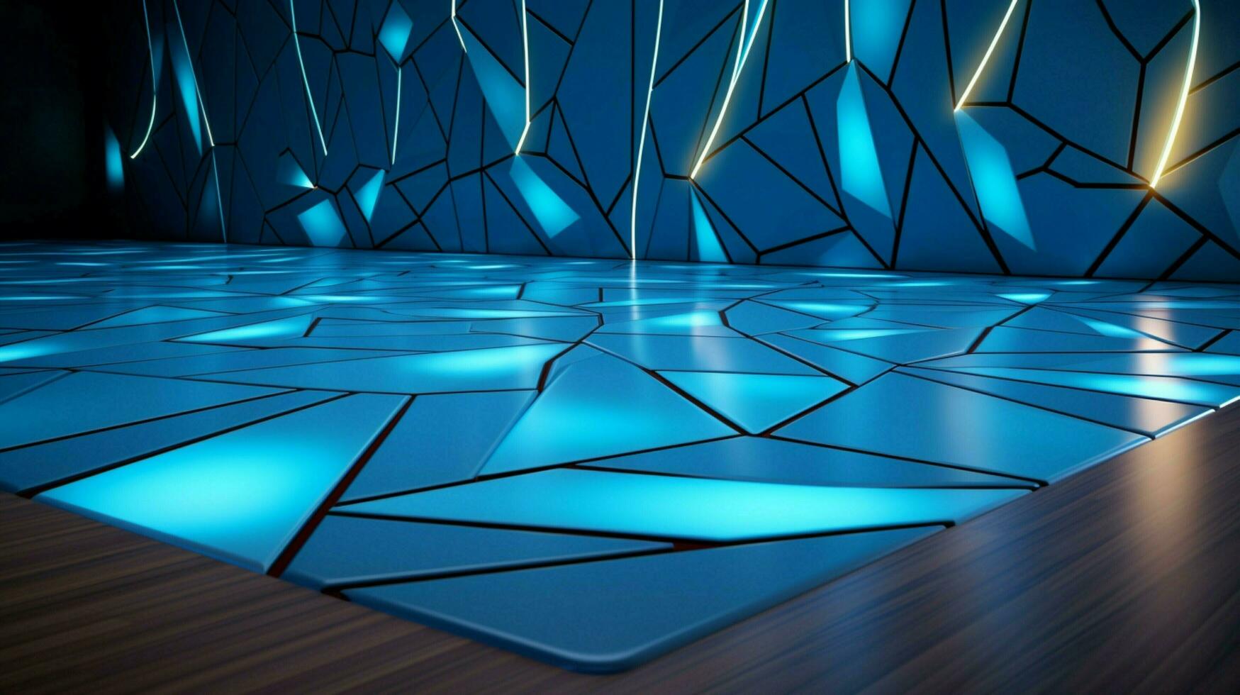 futuristic blue geometric shape on smooth flooring photo