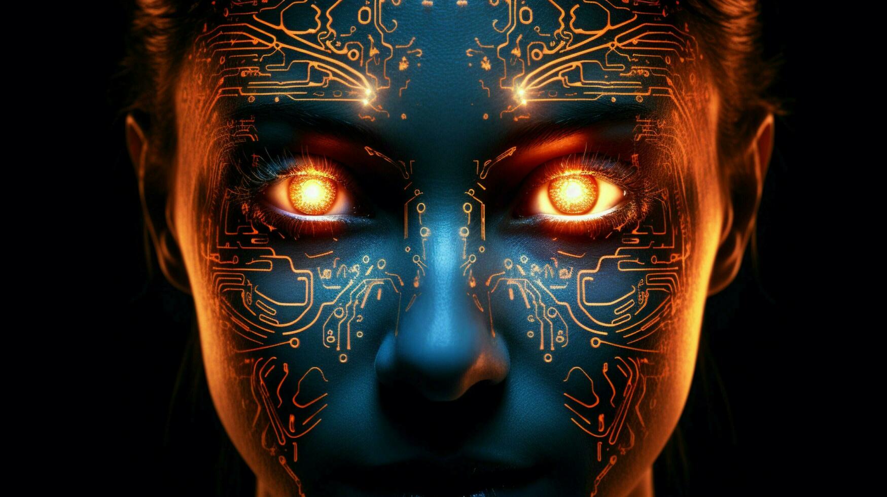 futuristic computer graphic of glowing human face photo