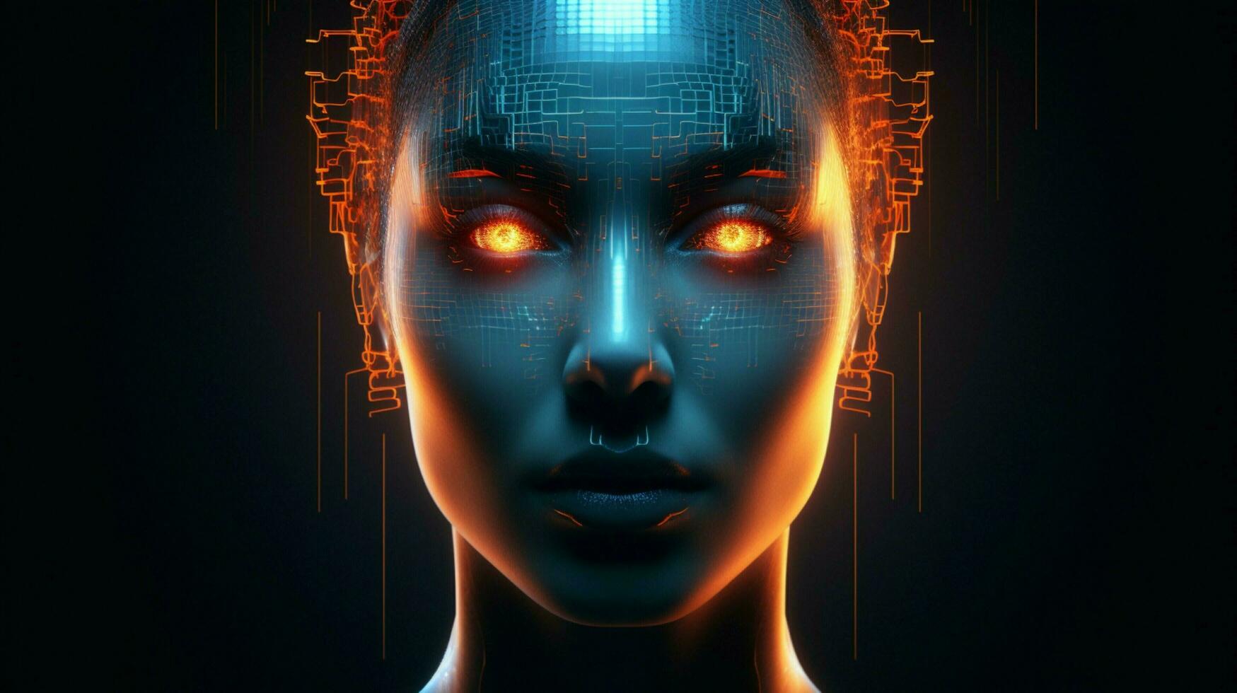 futuristic computer graphic of glowing human face photo