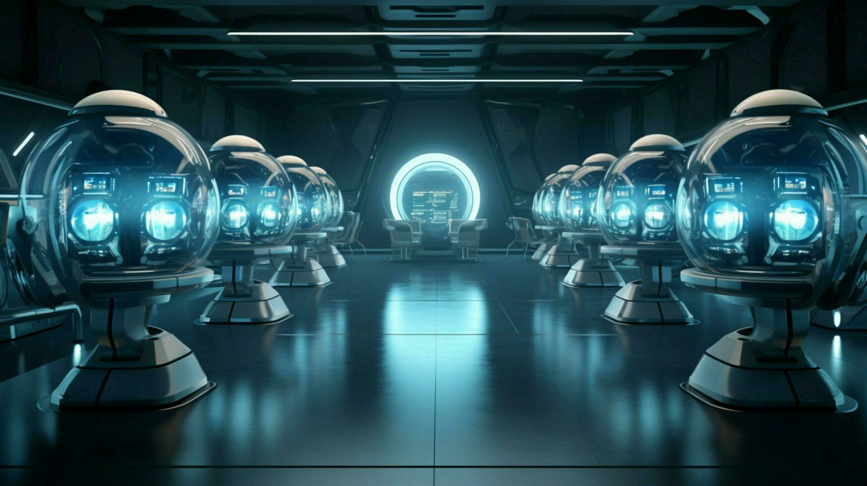 futuristic computer lab equipment in a row photo